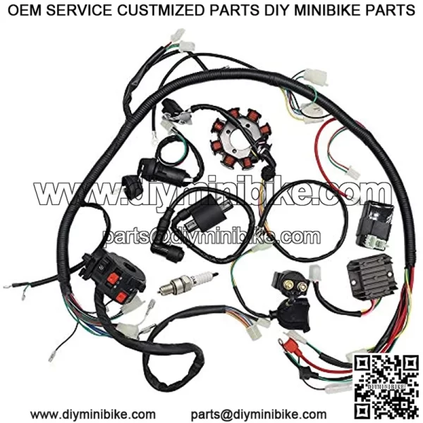 Soosee Complete Wiring Harness kit Wire Loom Electrics Stator Coil CDI for ATV Quad 4 Four Wheelers 150CC 200CC 250CC Go Kart Dirt Pit Bikes