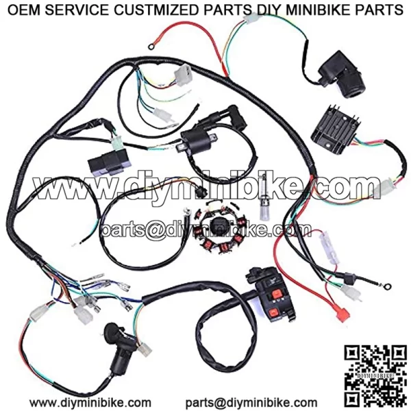 Wiring Harness kit Wire loom | Complete Electrics Stator Coil CDI for 150cc-300cc ATV QUAD 4 Four wheelers Go Kart Dirt Pit bikes (2 fixing holes)