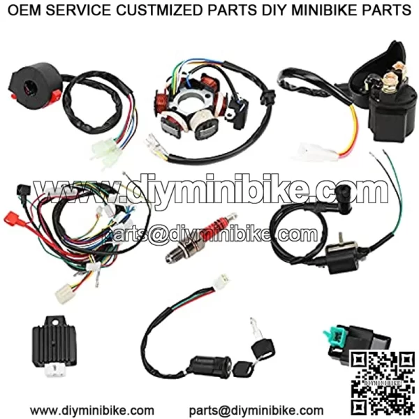 Wire Harness, Quad Wire Harness CDI Wiring Harness Replacement+Magneto stator+Spark Plug for 50cc 70cc 90cc 110cc 125cc ATV Quad Dirt Bike Go Kart Parts