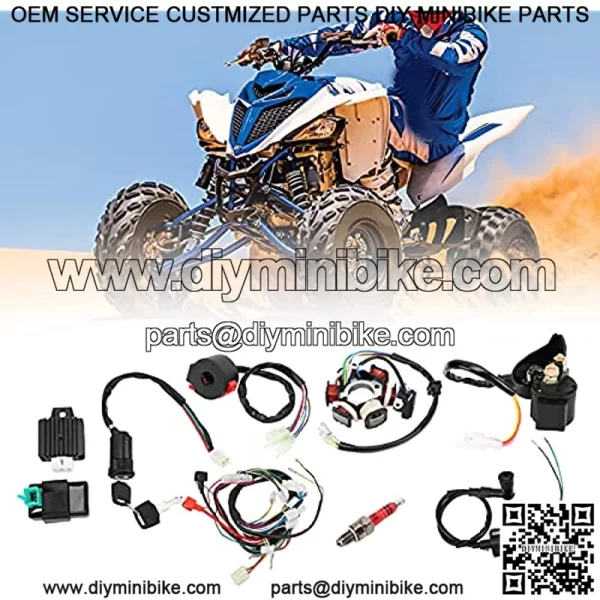 Wire Harness, Quad Wire Harness CDI Wiring Harness Replacement+Magneto stator+Spark Plug for 50cc 70cc 90cc 110cc 125cc ATV Quad Dirt Bike Go Kart Parts - Image 2