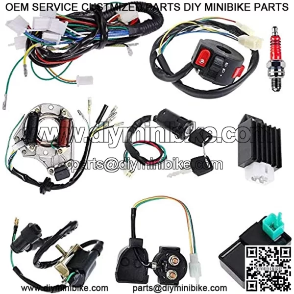 Hestish Complete Electrics Stator Coil CDI Wiring Harness Solenoid Relay Spark Plug for 4 Stroke ATV 50cc 70cc 110cc 125cc Pit Quad Dirt Bike Go Kart