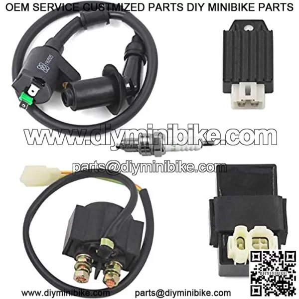 GY6 CDI Ignition Coil Solenoid Relay AC 12V 4-Pin Voltage Regulator Rectifier Spark Plug for 50cc 80cc 100cc 125cc 150cc Scooter Moped ATV Go karts.