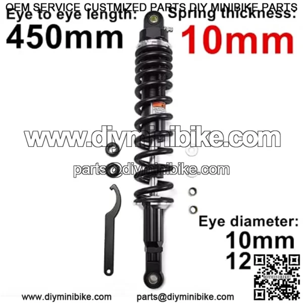 450mm 17.7 inch 10mm Spring Universal Motorbike Air Shock Absorber Rear Suspension ATV Quad Scooter Dirt Bike For YZF-R1 YZF-R6 YZF-125 XC EXC XCF