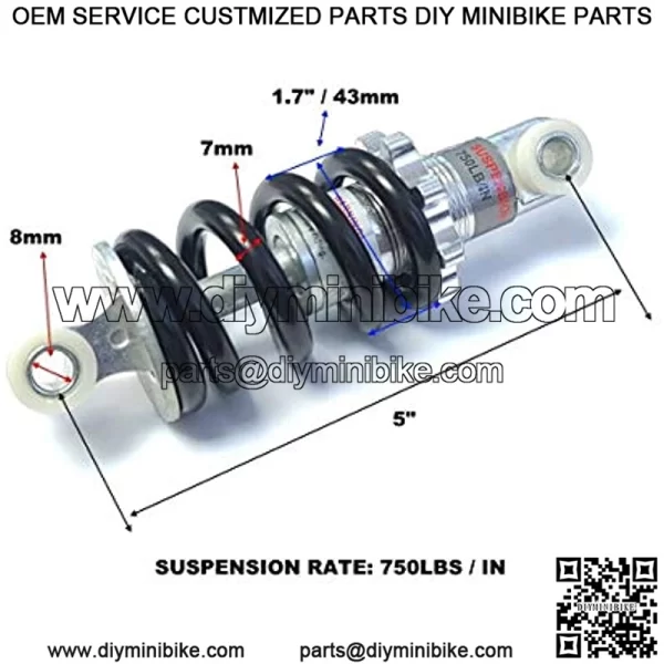 5" Inch Suspension Shock for 2-Stroke 43cc 49cc X1 X2 Pocket Bike, Scooters, Mini ATV, Go Kart, Bicycle, Mountain Bike, Choppers, DIY Projects - Image 2