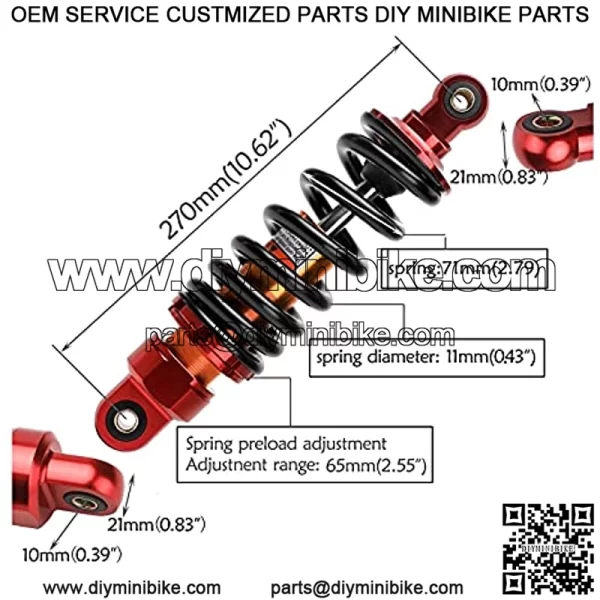 MOTOTPR Motorcycle Rear Shock 270mm 10.6In Absorber Suspension for 50cc 110cc 125cc Dirt Bike - Image 2