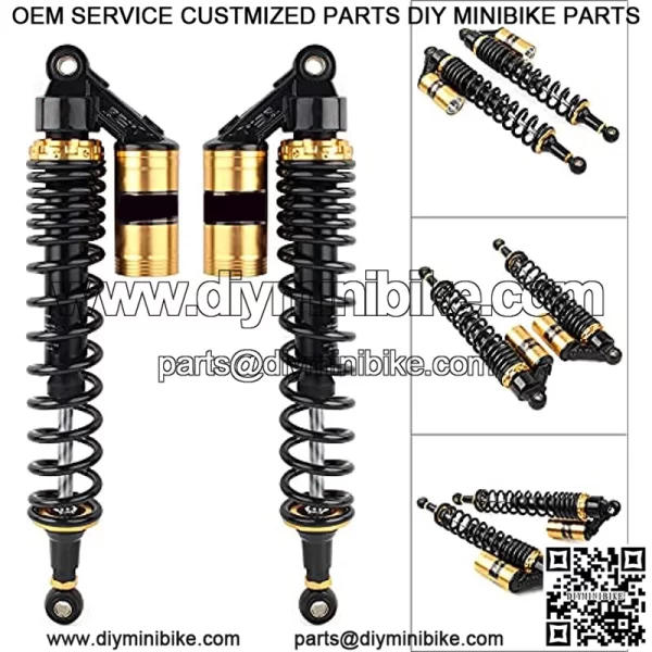 2 Pcs Motorcycle 440mm 17.3" Air Shocks Black & Gold ATV Shock Absorber UTV Shocks Universal For ATV UTV Go Kart Quad Dirt Bikes