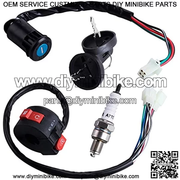 3 Function Left Starter Switch+4 Wires Ignition Switch Key with Cap Assembly for 50cc 70 cc 90cc 110 cc 125cc 150cc SUNL Coolster ATV Quad 4 Wheeler Apollo Dirt Bike Scooter Parts