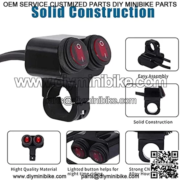 Waterproof Motorcycle ATV 7/8?? Light Bar Switch??Handlebar Double Control Kill Button Switch??Headlight Spotlights Hazard Brake Fog Light ON Off Switches 12v 16A (Red) - Image 2