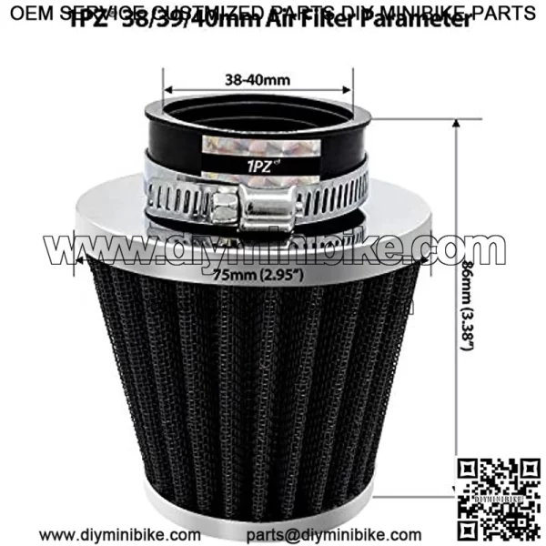 AR2-F01 38/39/40mm Air Filter Intake Cleaner Replacement for 50cc 90cc 110cc 125cc 150cc 200cc GY6 Motorcycle ATV Scooter Quad Go Kart Moped Pit Dirt Racing Bike Yamaha Suzuki Baja TaoTao - Image 2