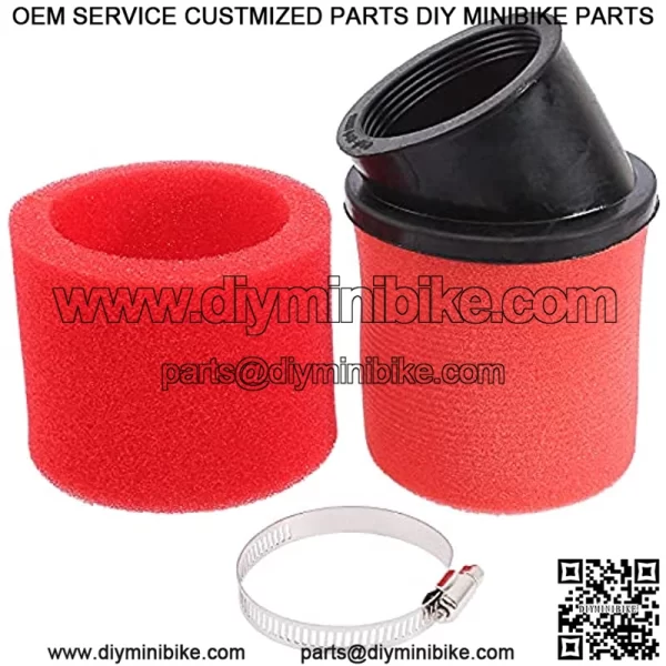 Universal 48mm 49mm 50mm Red Angled Double Foam Pod Performance Air Filter Cleaner 50cc 70cc 90cc 110cc 125cc Motorcycle ATV Quad Scooter Go Kart Moped Pit Dirt Racing Super Pocket Mini Bike