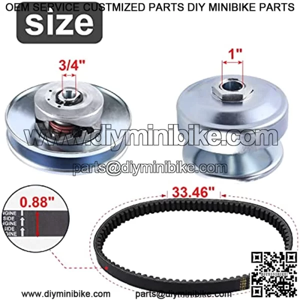 40 Series 1" Bore GO Kart CVT Torque Converter clutch kit, 1" Bore Driver Clutch + 3/4" Driven Clutch + 203785 Drive Belt Replaces Comet 40/44 Series for Mini Bike, Go Kart, Lawnmower - Image 2