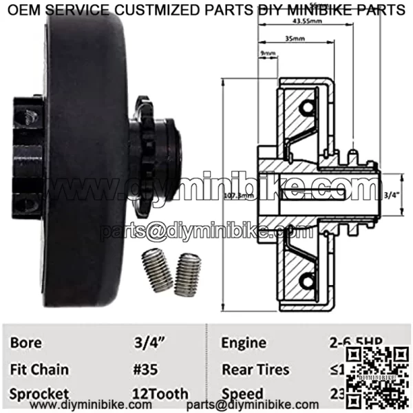 Go Kart/Mini Bike Clutch 3/4 Bore #35 Chain 12 Tooth - Image 3