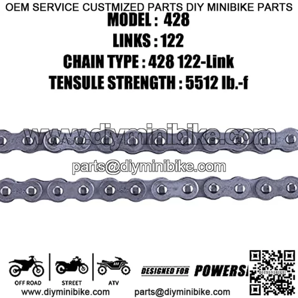 428H Motorcycle Chain+ Chain Breaker,122-links Heavy Duty Drive Chain - Image 2