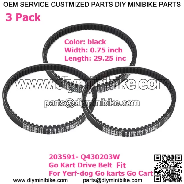 3 Pack 203591- Q430203W Go Kart Drive Belt Fit for Yerf-dog Go karts Go Cart