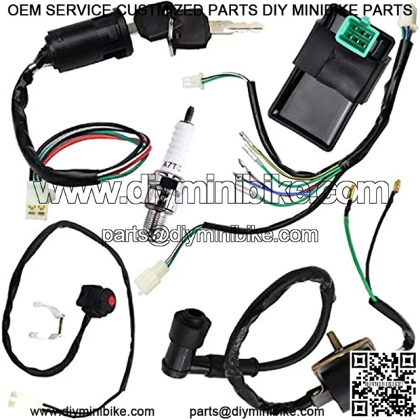 Engine Wire Harness Wiring Loom CDI Ignition Coil Spark Plug Rebuild Kit for Dirt Pit Bike 50cc 70cc 90cc 110cc 125cc Stator CDI Coil ATV Quad Bike Buggy Go Kart