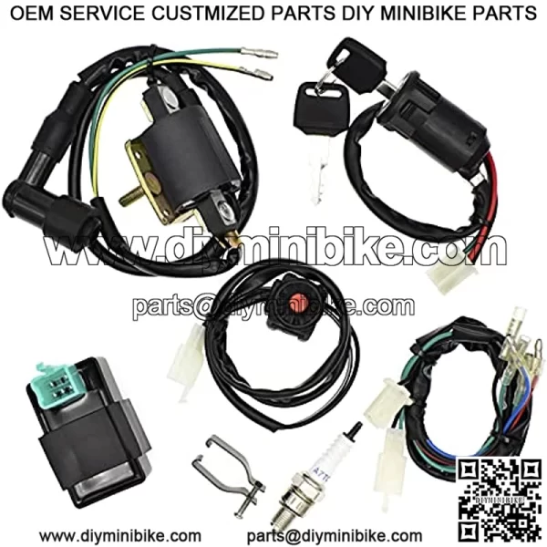 Engine Wire Harness Wiring Loom CDI Ignition Coil Spark Plug Rebuild Kit for 50cc 70cc 90cc 110cc 125cc Stator CDI Coil ATV Quad Bike Go Kart