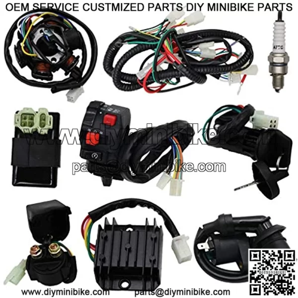 Complete Wiring Harness kit Electrics Wire Loom Assembly with Full Copper Wire For GY6 4-Stroke Four wheelers Engine Type 125cc 150cc Pit Bike Scooter ATV