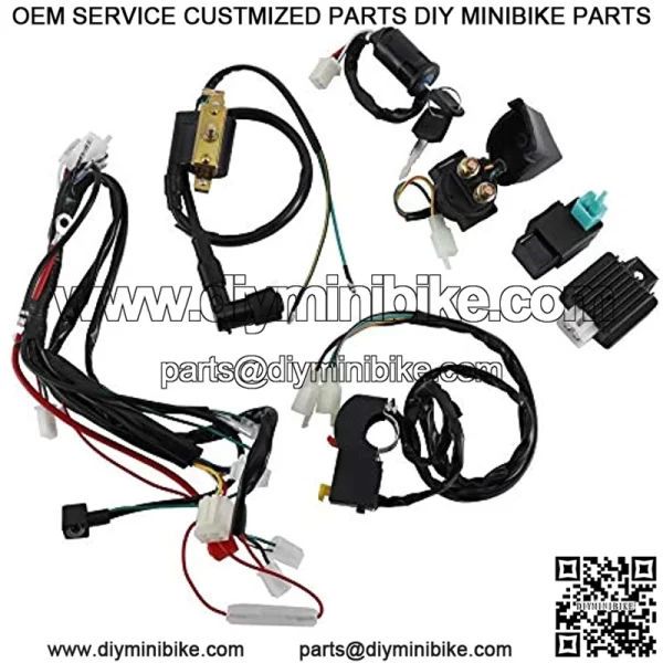 Electric Start Engine Wiring Harness, CDI Ignition Coil Wiring Harness Kit, CDI Wire Assembly fit for 4 Stroke ATV KLX 50cc 110cc 125cc Quad Bike Buggy Go Kart