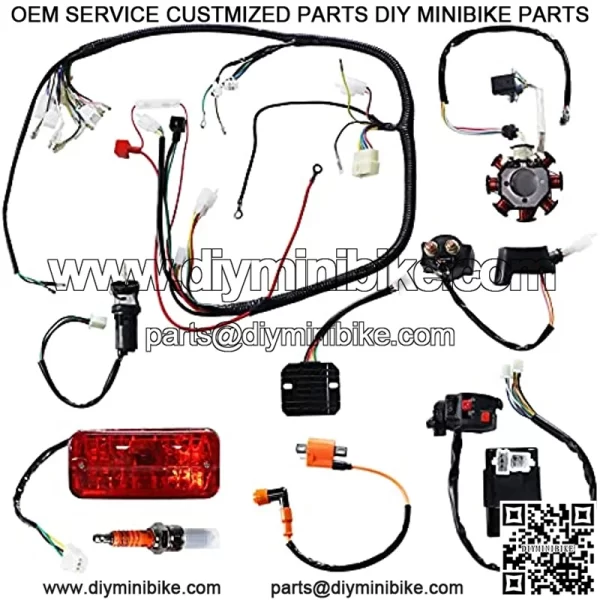 Complete Electrics Wiring Harness Coil Ignition Switch CDI Solenoid Relay Spark Plug for 4 Stroke 150cc 200cc 250cc 300cc ATV Quad Dirt Bike