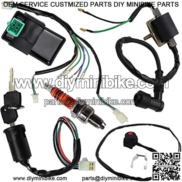 Wire Harness Wiring Loom CDI Ignition Coil Spark Plug Kill Switch Rebuild Kit for 125CC 110CC 90CC 70CC 50CC Kick Start Dirt Pit Bike ATV Quad Bike Go Kart by TOPEMAI