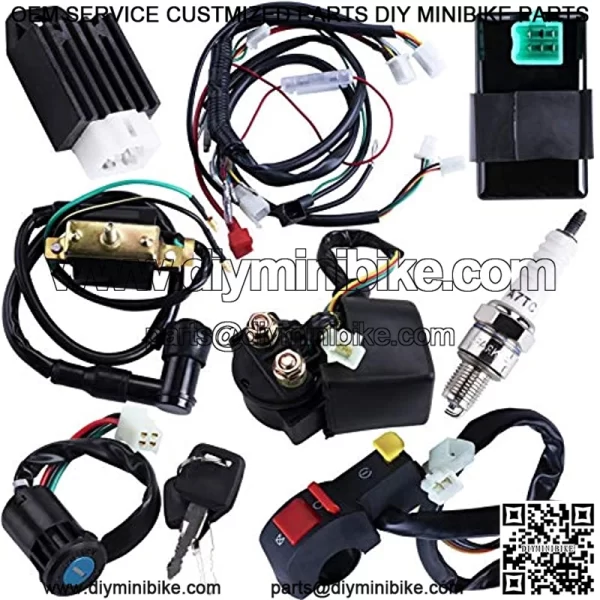 Full Wiring Harness Loom Coil Regulator CDI Solenoid Relay Spark Plug For 4 Stroke ATV 50cc 70cc 90cc 110cc 125cc Dirt Pit BIke Electric Start Engine By AUTOMOTIVE