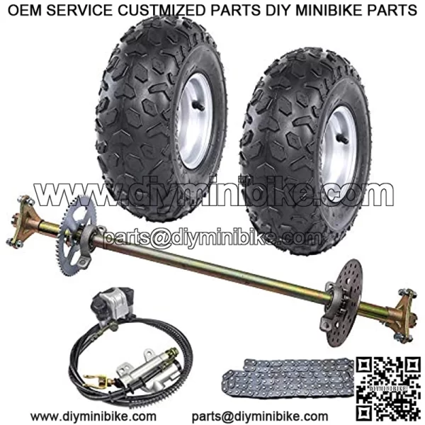 Rear Axle Shaft Kit with 6 Tubeless Wheels Tires Rims Brake Assembly and Chain & Sprocket for Go Kart Quad Trike Drift Bikes