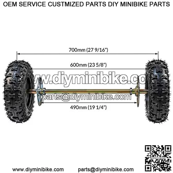 Rear Axle Shaft Kit with 6 Tubeless Wheels Tires Rims Brake Assembly and Chain & Sprocket for Go Kart Quad Trike Drift Bikes - Image 3