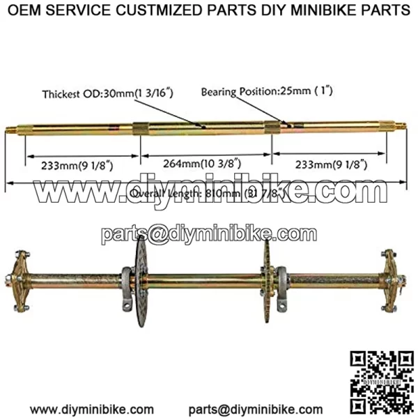 1" x 32" Go Kart Live Axle Kit with Chain Sprocket Brake DPillow Block for Quad Trike Golf Carts - Image 2