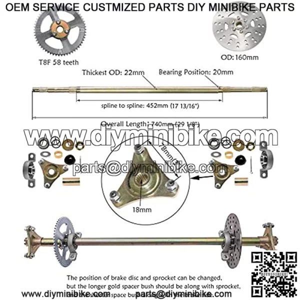 Go Kart Rear Wheel Axle Shaft Assembly Kit with Sprocket Brake DPillow Block for Quad Trike Drift Bikes - Image 2