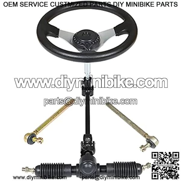 300mm Steering Wheel Steel Kit 320mm Gear Rack Pinion Adjustable Shaft Set Replacement for 110cc Go Kart