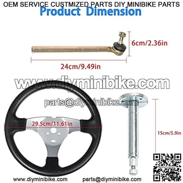 300mm Steering Wheel Steel Kit 320mm Gear Rack Pinion Adjustable Shaft Set Replacement for 110cc Go Kart - Image 4