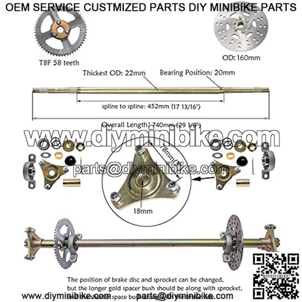 Rear Axle Shaft Kit with 6" Wheels Tires Rims Brake Assembly and Chain & Sprocket for Go Kart Quad Trike Drift Bikes - Image 2