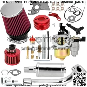 212cc Racing Carburetor Exhaust Header Muffler Stage 2 Kit for Predator 212cc 196cc 200 6.5hp Engine Coleman CT200U BT200X Baja Warrior Mb200 Gx160 Mini Bike Go Kart High Performance Part