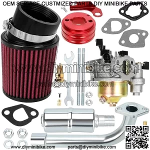 Upgrade Carburetor Air Filter Exhaust Pipe Muffler Stage 1 Kit for Non-Hemi Predator 212cc 196cc 6.5Hp GX160 KT196 Hammerhead 80T Go Kart Massimo Trailmaster MB200 Mini Bike Performance Parts
