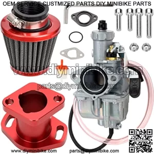 Performance VM22 26mm Carburetor Carb for Predator 212cc 196cc Coleman CT200U BT200X Mini Bike KT196 Go Kart GX160 GX200 6.5hp Clone Engine with 38mm Air Filter Intake Manifold Stage 1 Kit Red