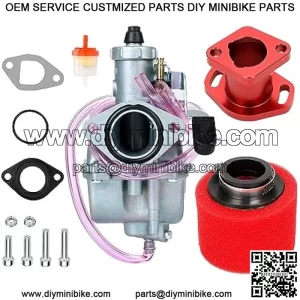 VM22 Racing 26mm Performance Compatible with Mikuni Go Kart Clone Motor Carburetor Mainfold CNC Intake Inlet Pipe Air Filter for Predator 196cc KT196 212cc GX160 GX200 CT200U Engine Mini Bike Red