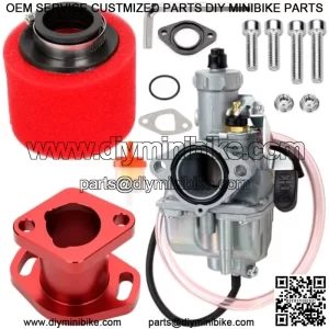 VM22 Racing Performance Mikuni Carburetor Carb Mainfold Intake Inlet Pipe Air Filter Fit for Predator 212cc 212cc Mini Bike Go Kart GX200 196cc Engine Honda Clones Go Kart Motor (Red)
