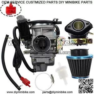 PD24J Carburetor for GY6 125cc 150cc Go Kart Scooter150cc Carburetor for GY6 4 Stroke Engines Electric Choke Motorcycle Scooter 152QMI 157QMJ w/Air Filter Intake Manifold