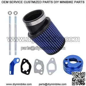 Air Filter Adapter CNC Intake Pipe Spark Plug Kit for 6.5 HP GX160 GX200 Predator 212cc Engine 196cc ct200 Doodle Bug Baja MB165 MB200 Warrior 200 Mini Bike Trailmaster Mid XRX Go Kart Blue