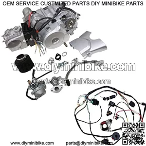 125cc 4-Stroke Semi-Auto Single-Cylinder Air-Cooled Electric-Start Motor Engine with Wiring Harness Kit for ATV Four Wheelers Quad bikes Tricycle go karts