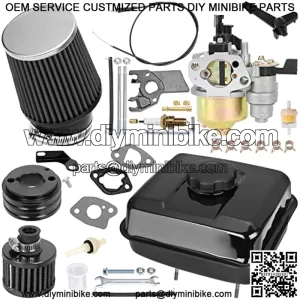 High Performance Carburetor Gas Fuel Tank with 62mm Air Filter Kit for Predator 212cc 196cc 6.5hp Clone Engine Coleman CT200U BT200X GX160 GX200 Baja Warrior MB200 Mini Bike Go Kart Black Parts